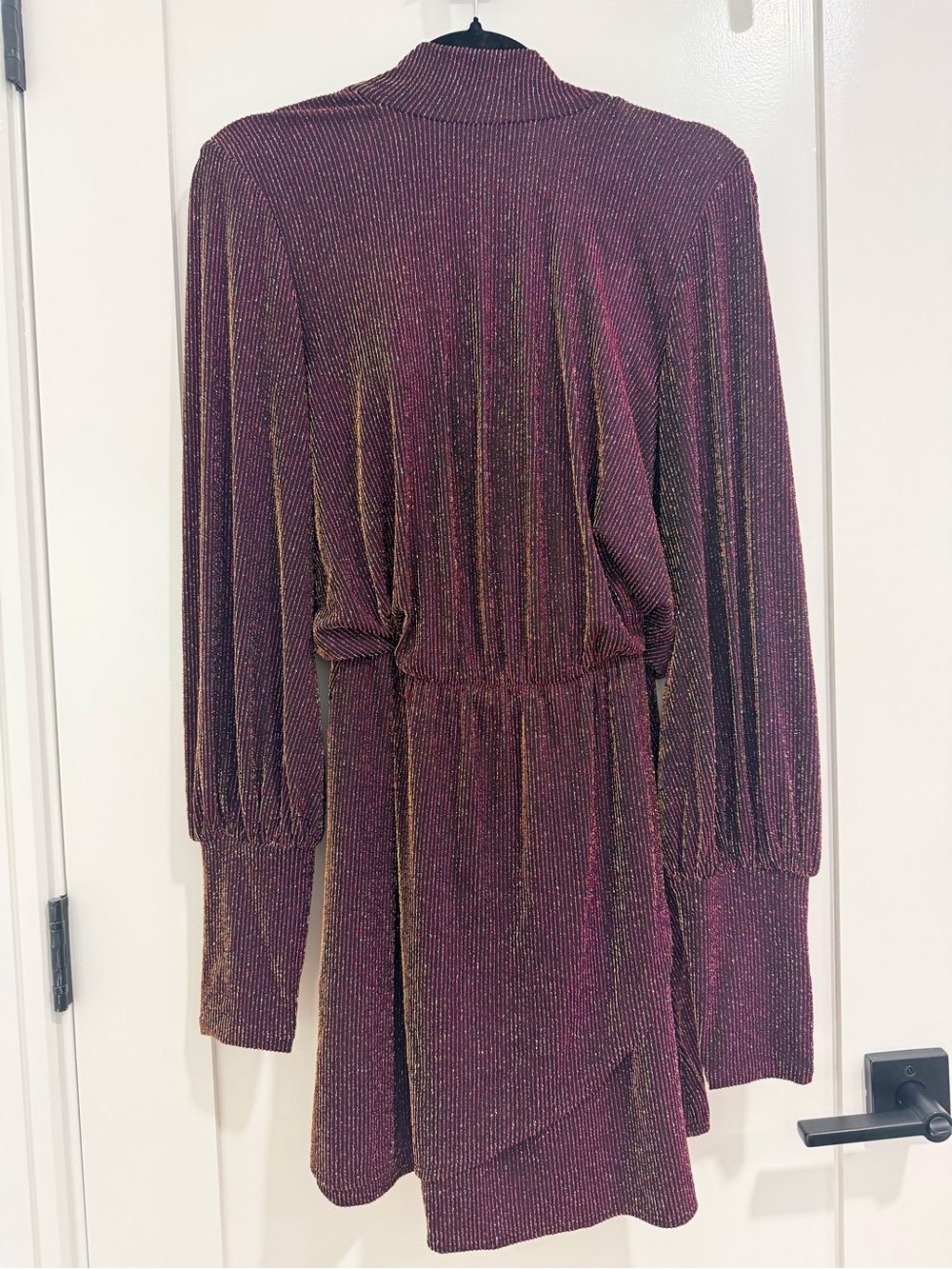 Black Halo Metallic Burgundy Long-Sleeve Knit Mini Dress